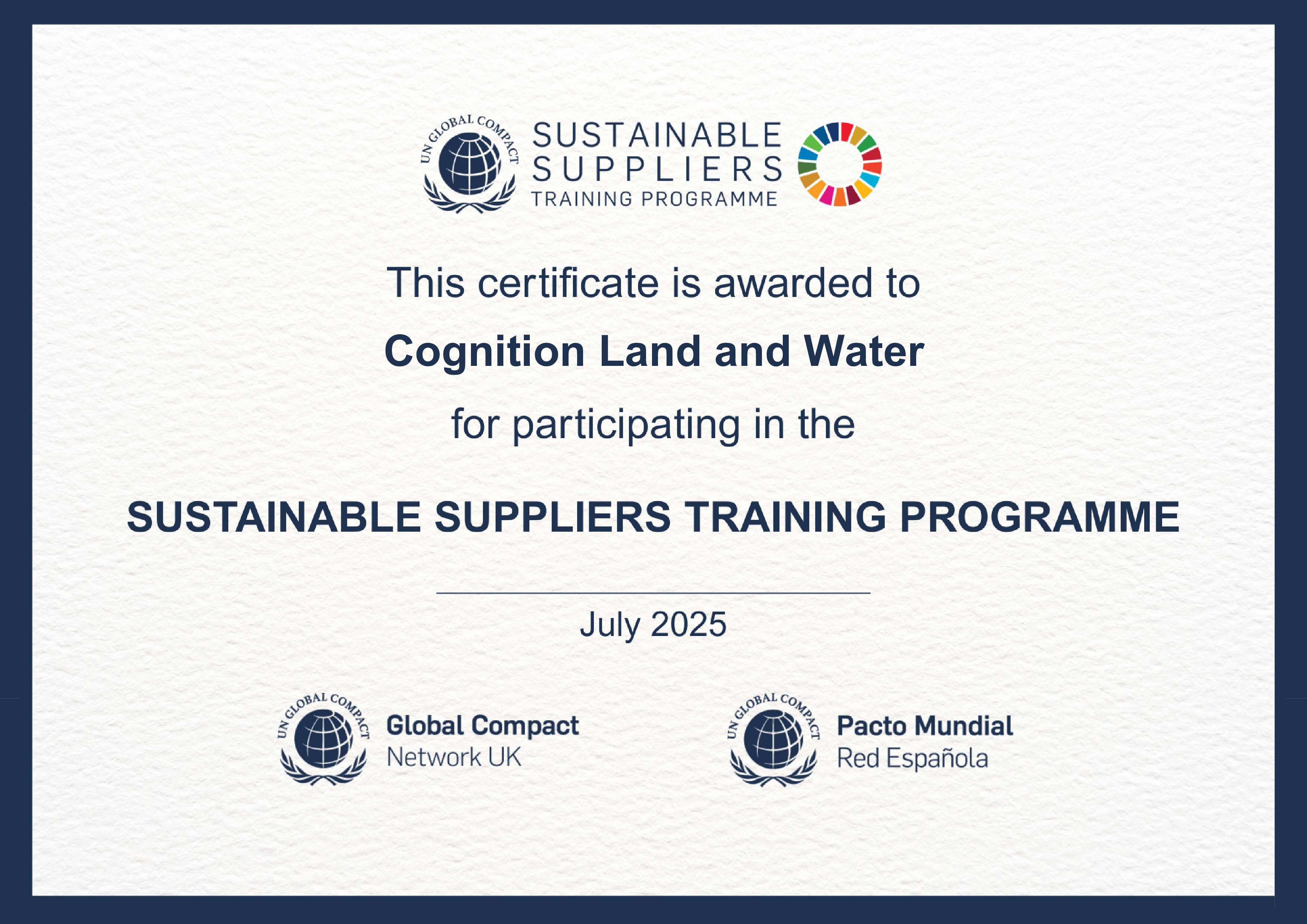 Cognition Completes Sustainable Suppliers Training Programme